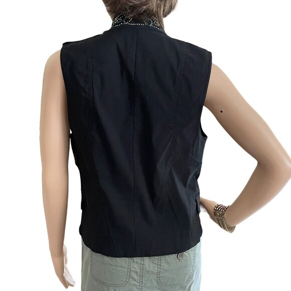 Oh Yes Black Sleeveless Chain Metallic Button Vest Womens L with Rhinestones - Picture 7 of 12